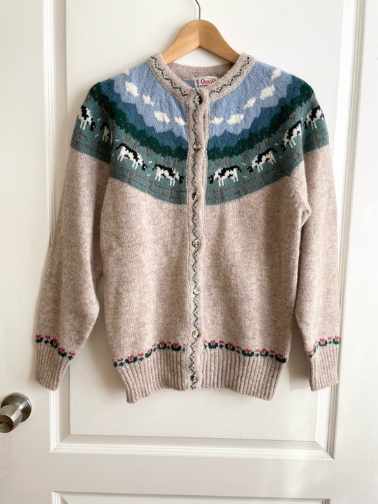 Orvis Sweaters - Vintage Orvis Wool Cow Cardigan Size L Cottagecore Knitted Grandma